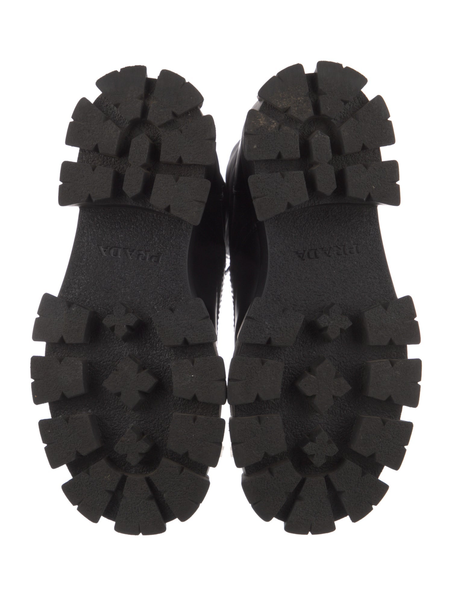 Prada Enameled Metal Triangle Leather Combat Boots